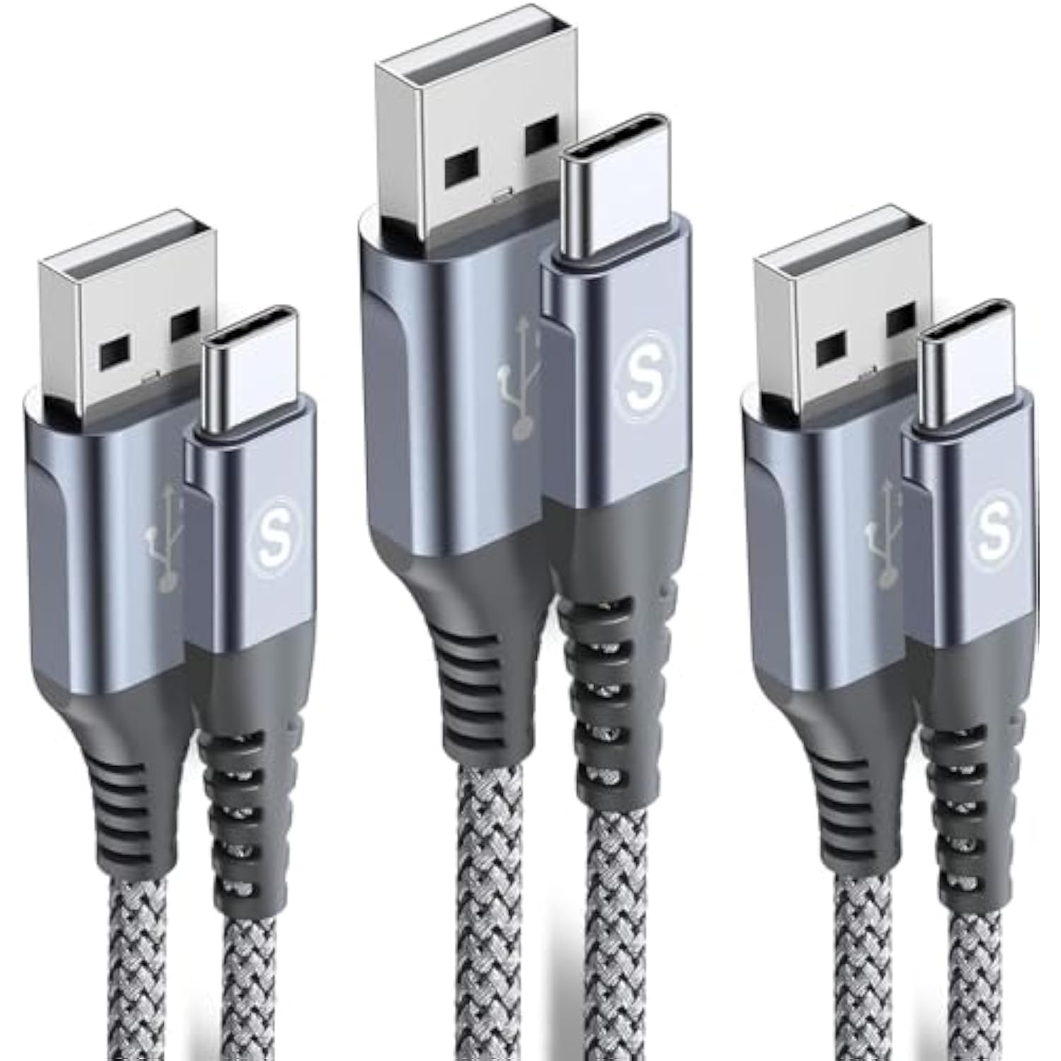 Usb Type C Cable 3.1A Fast Charging [3Pack,6.6Ft+6.6Ft+3.3Ft], Usb-A To Usb-C