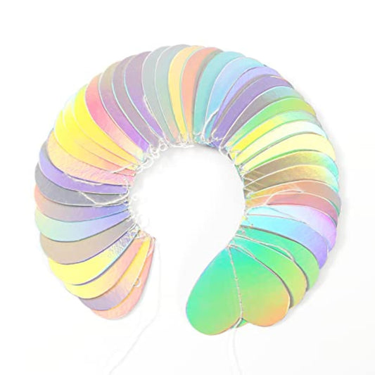 Iridescent Disco-Holographic Heart Garland - 52Ft Wedding Hanging Decoration Neon Streamers Banner, Perfect For Bridal Shower, Birthday, Baby Shower, Engagement, Valentines Day Decor