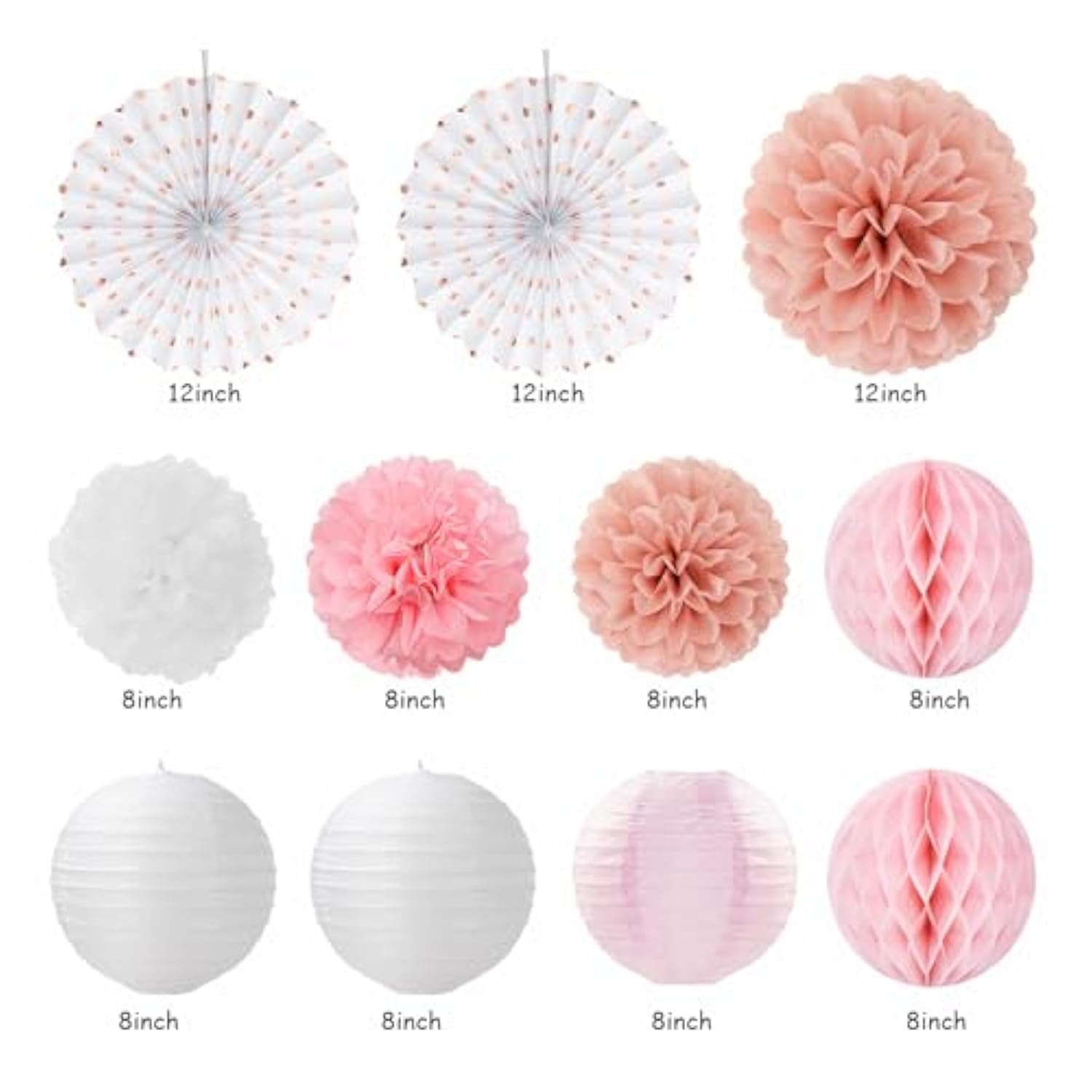 21PCS Pink White Rose Gold Birthday Décor Set – Banners, Lanterns, Swirls & More