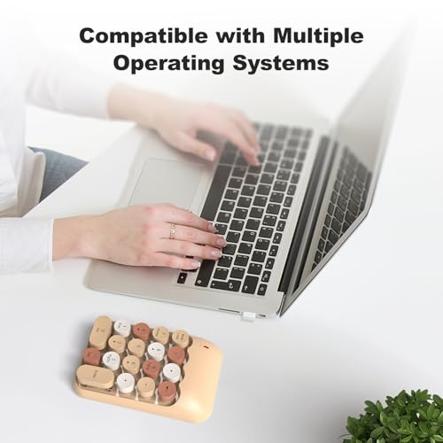 Wireless Number Pads, Cute Colorful Numeric Keypad Numpad Portable 2.4 Ghz Financial Accounting Number Keyboard Extensions, 18 Key Number Numpad For Laptop Desktop, Pc (Cream)