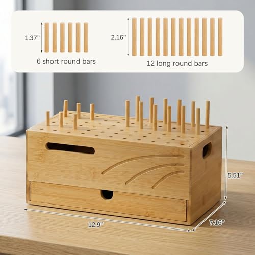 Bamboo Charging Station Organizer: 2 Layer Charger Holder with Drawer for Office Home - Electronic Docking Stand for Multiple Devices, Tablets, Phones