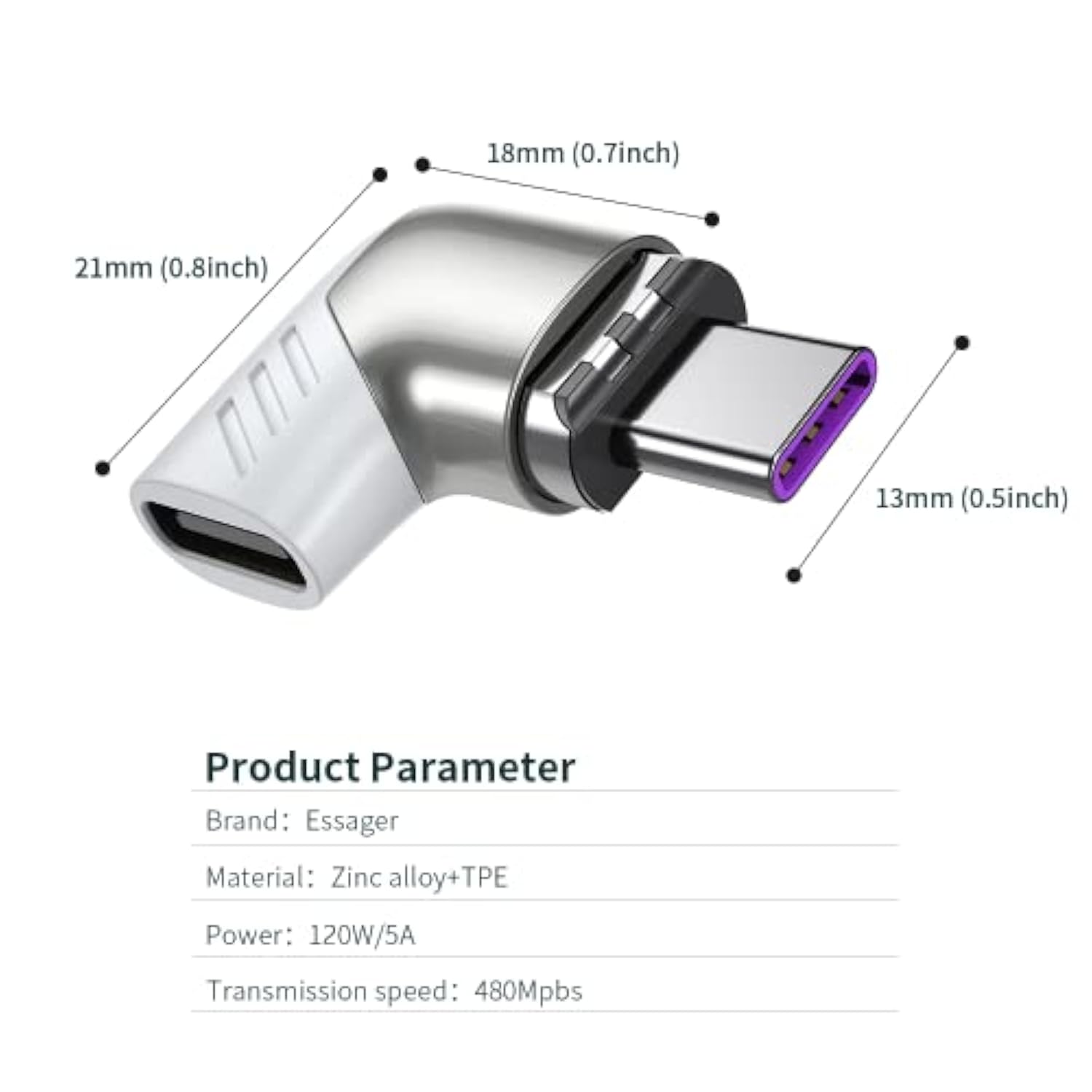 Magnetic Usb C Adapter,Right Angle Magnetic Usb C To Usb Type C Connector With