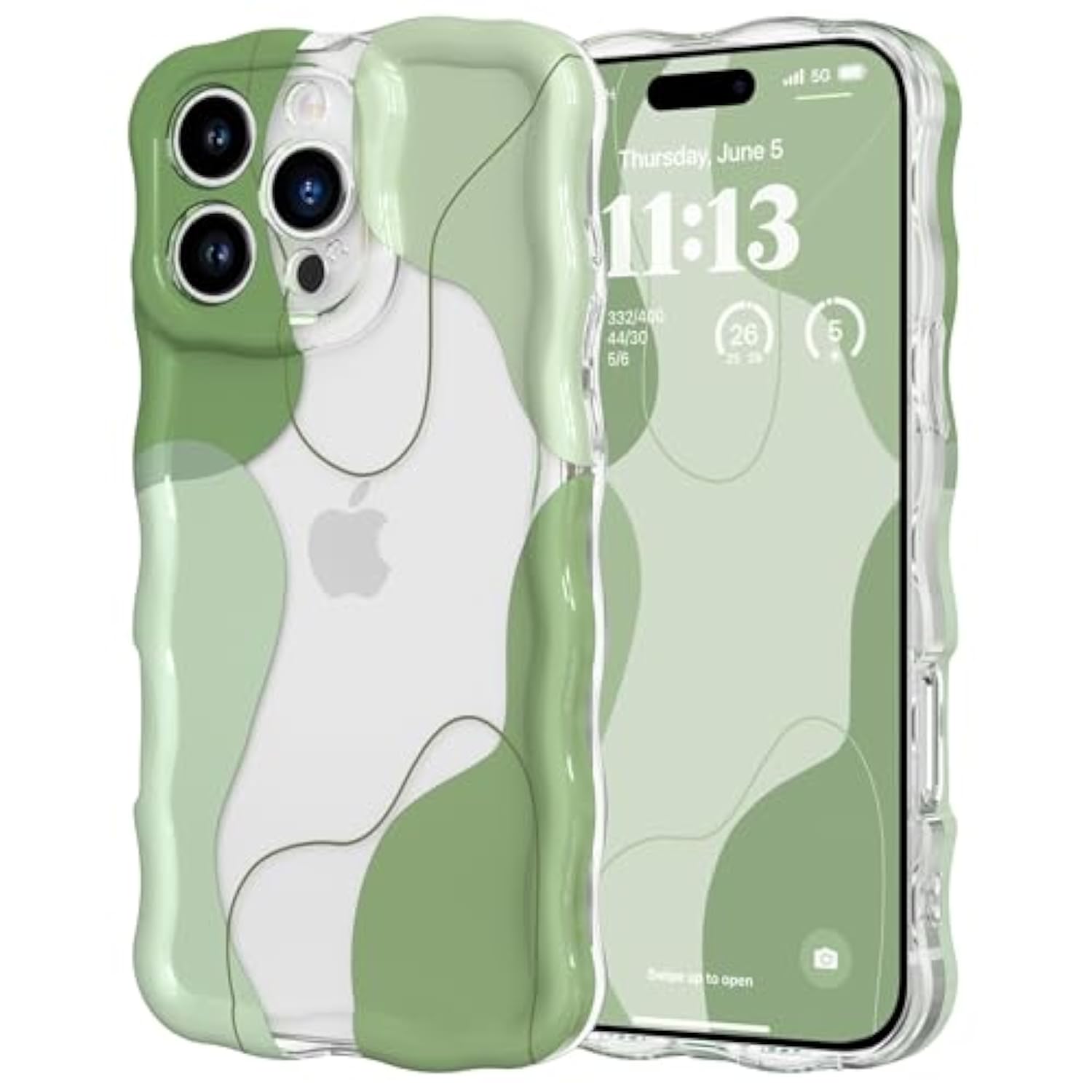 For Iphone 16 Pro Max Case, Cute Clear Wavy Art Design Aesthetic Pattern Phone Case For Women Girls,Wave Frame Durable Protective Cover Full Camera Protection Bumper For Iphone 16 Pro Max,Green
