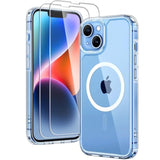 3 In 1 Magnetic For Iphone 14 Case Clear, [Compatible With Magsafe] With 2X Screen Protectors, -Grade Drop Protection Shockproof Slim 14 Cover 6.1 Inch