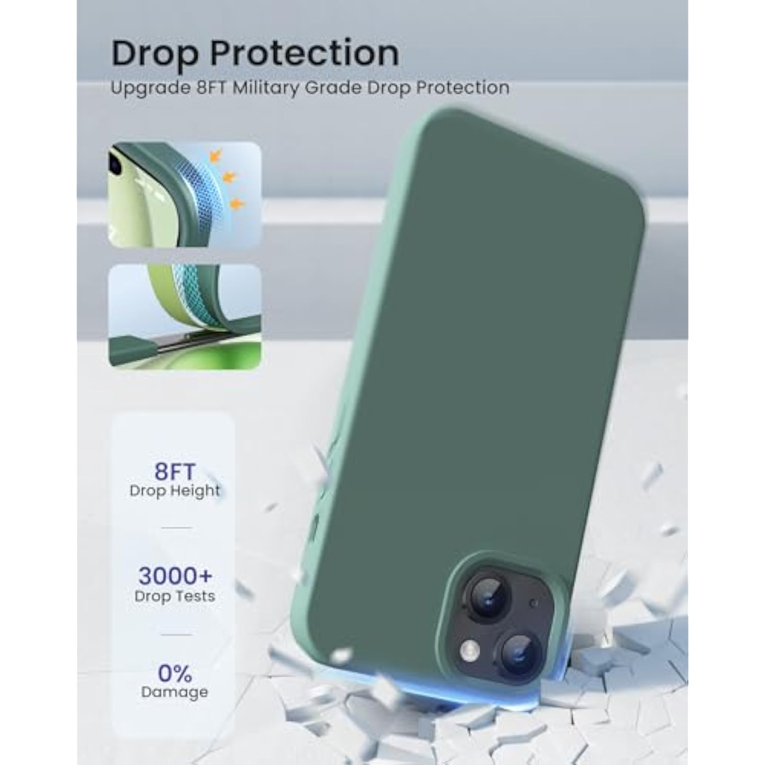 For 15 Case Liquid Silicone Slim Shockproof Protective Cover 6.1 Inch Anti-Scratch Drop Protection,Forest Green