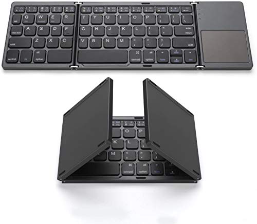 Foldable Bluetooth Keyboard,Wireless Portable Keyboard With Touchpad,Rechargeable Pocket-Size Folding Travel Keyboard For Ios,Android,Windows Devices-Space Gray
