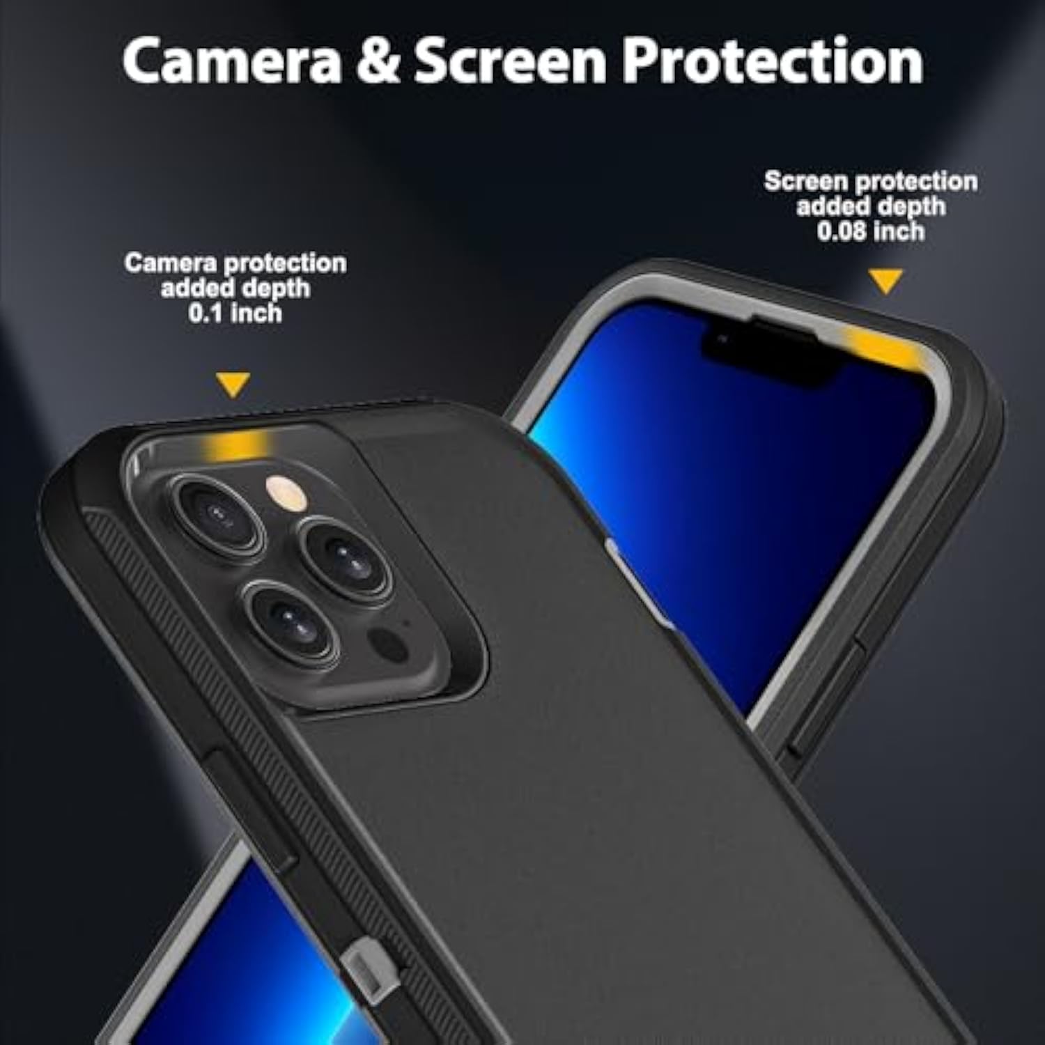 For Iphone 13 Pro Max Case With 2Pcs Tempered Glass Screen Protector And 1Pcs Camera Lens Protector, Military Grade 3 In 1 Heavy Duty Shockproof/Drop Proof/Dust Proof Case (Black/Grey)