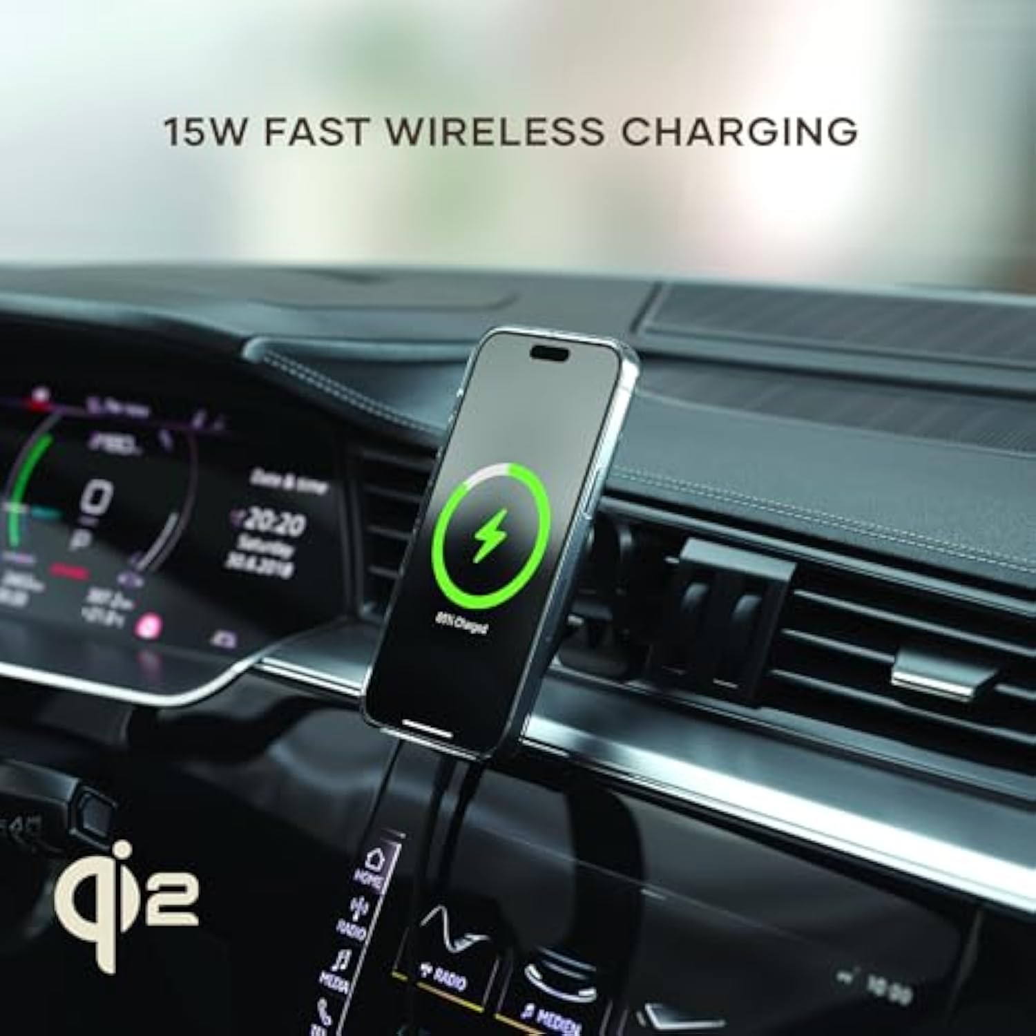 Satechi Qi2 Wireless Car Charger, Travel Friendly Car Phone Mount Charger For Air Vents, 15W Fast Car Charger, Compatible With Iphone Series 12, 13, 14, And 15