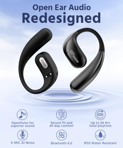 Open Ear Earbuds Bluetooth 6.0 Sport Wireless Headphones 56Hrs Playtime Ear Buds With Microphone Ipx5 Sweatproof Over Ear Hook Headset Powerful Sound Earphone For Workout Running (Black)