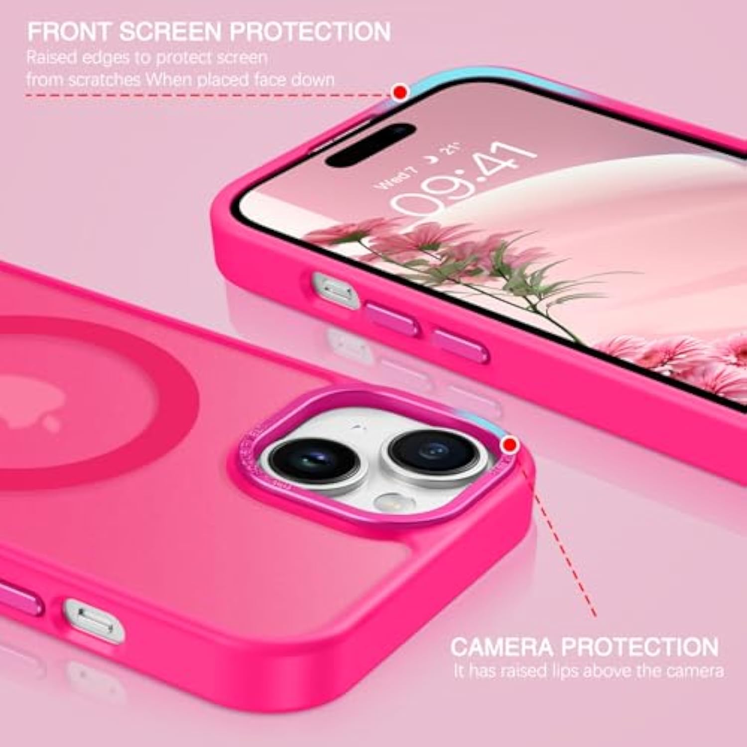 Magnetic For 15 Plus Case, 15Plus Phone Case Compatible With Magsafe, Translucent Matte Protective Cover Shockproof Women Girl Cute Case For 15Plus 6.7", Hot Pink