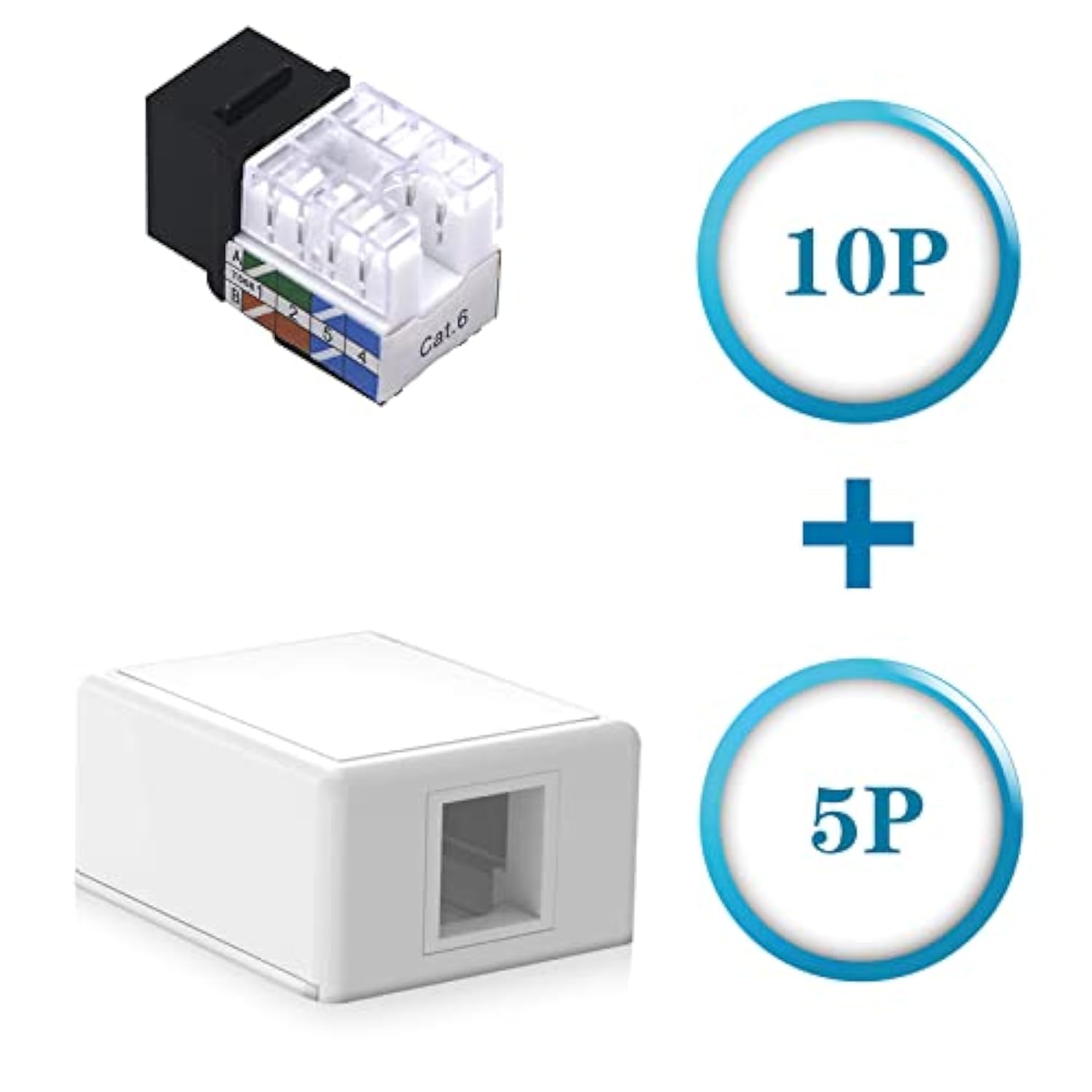 10-Pack Rj45 Cat6 Keystone Jack 90 Degree Insert Blue Bundle With 5-Pack 1 Por