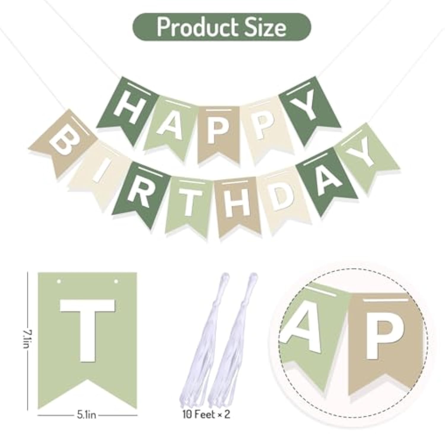 Sage Green & Ivory Happy Birthday Banner - Handmade Bunting Garland