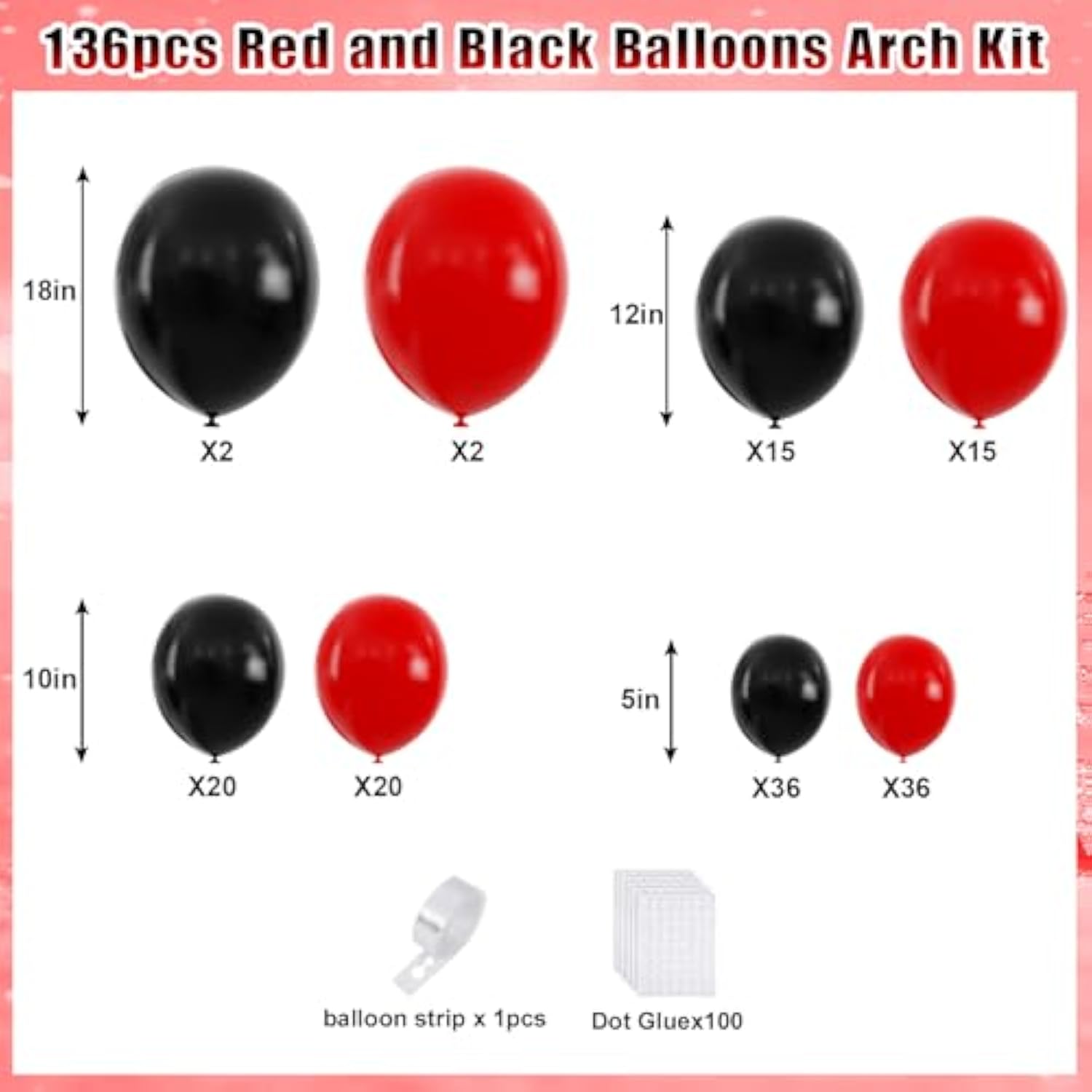 Red And Black Balloons, Black And Red Balloons Garland Arch Kit With Different Size For Birthday, New Years, Bbq Casino, Graduation And Anniversary Decorations Supplies