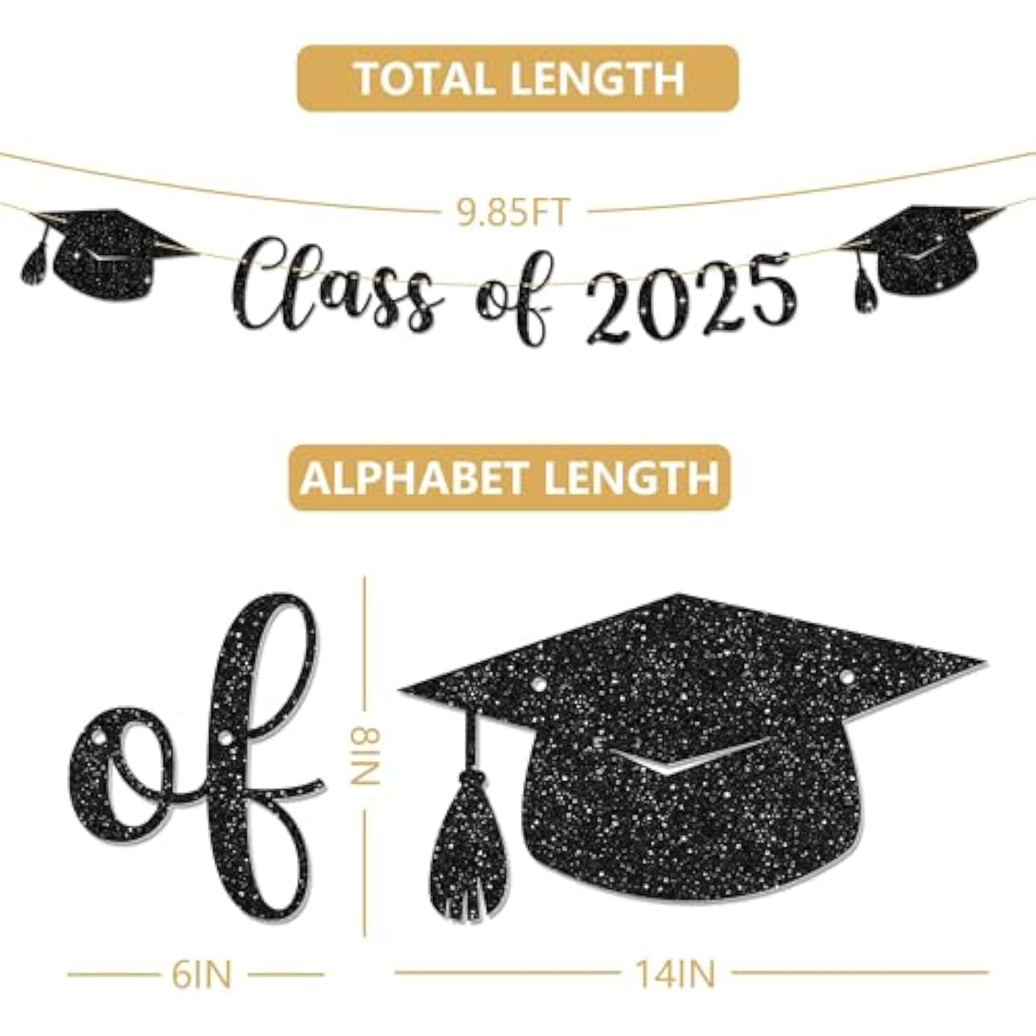 Graduation Decorations 2025-10 Ft Class Of 2025 Banner, Black Graduate Banner, Happy Grad Supplies, Graduation Party Decorations For Middle School, High School, College