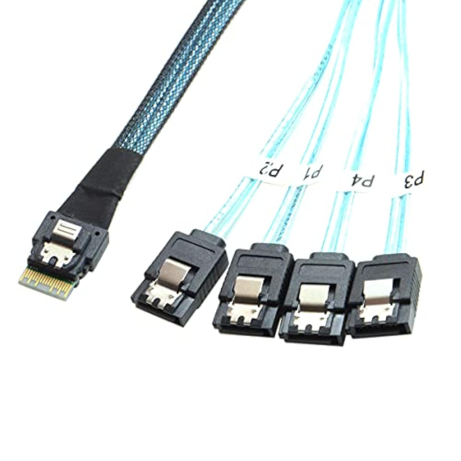 Cablecc Slim Line SAS 4.0 SFF-8654 4i 38pin Host to 4 SATA 7pin Target Hard Di