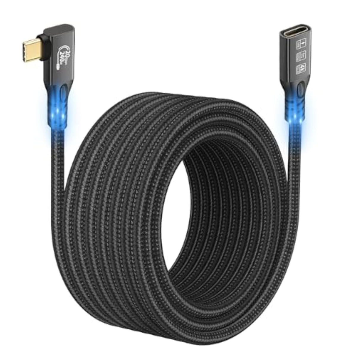 20Gbps Usb C 3.2 Extension Cable,10Ft 90 Degree Usbc 3.2 Gen2 Type-C Male To Female Extender Cable 4K@60Hz 240W Charging 20Gbps Data Transfer With External Ssd Egpu