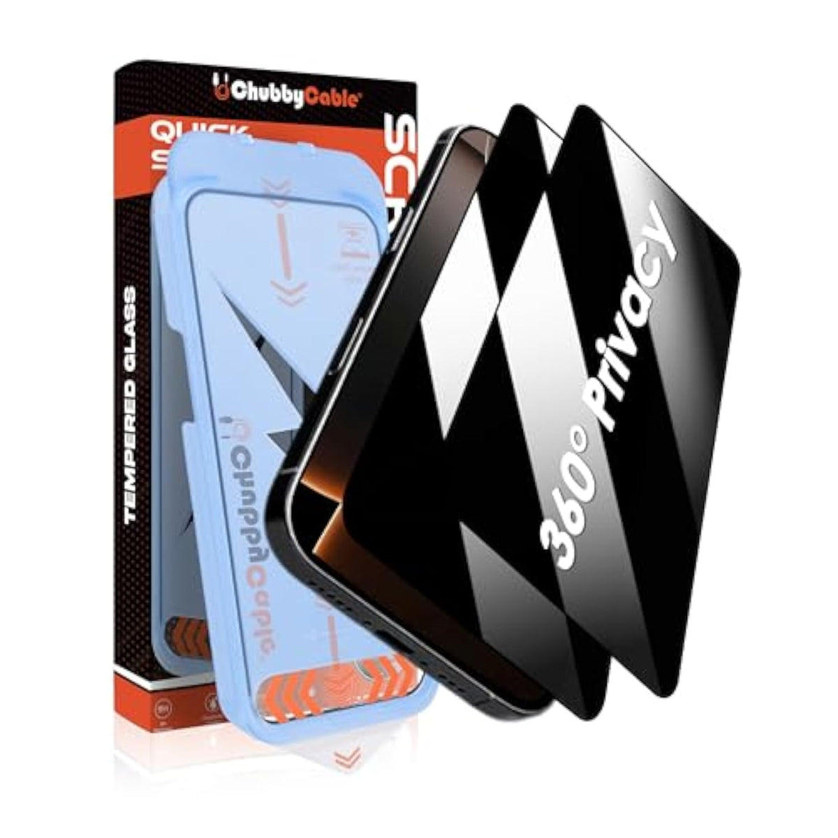 2Pcs Chubbyshield Ultra For Iphone 16 Pro Max 360 Privacy Screen Protector, Anti-Spy Screen Protector Privacy Glass With Ultra-Easy Install Box, Auto Dust-Elimination & Bubble Free