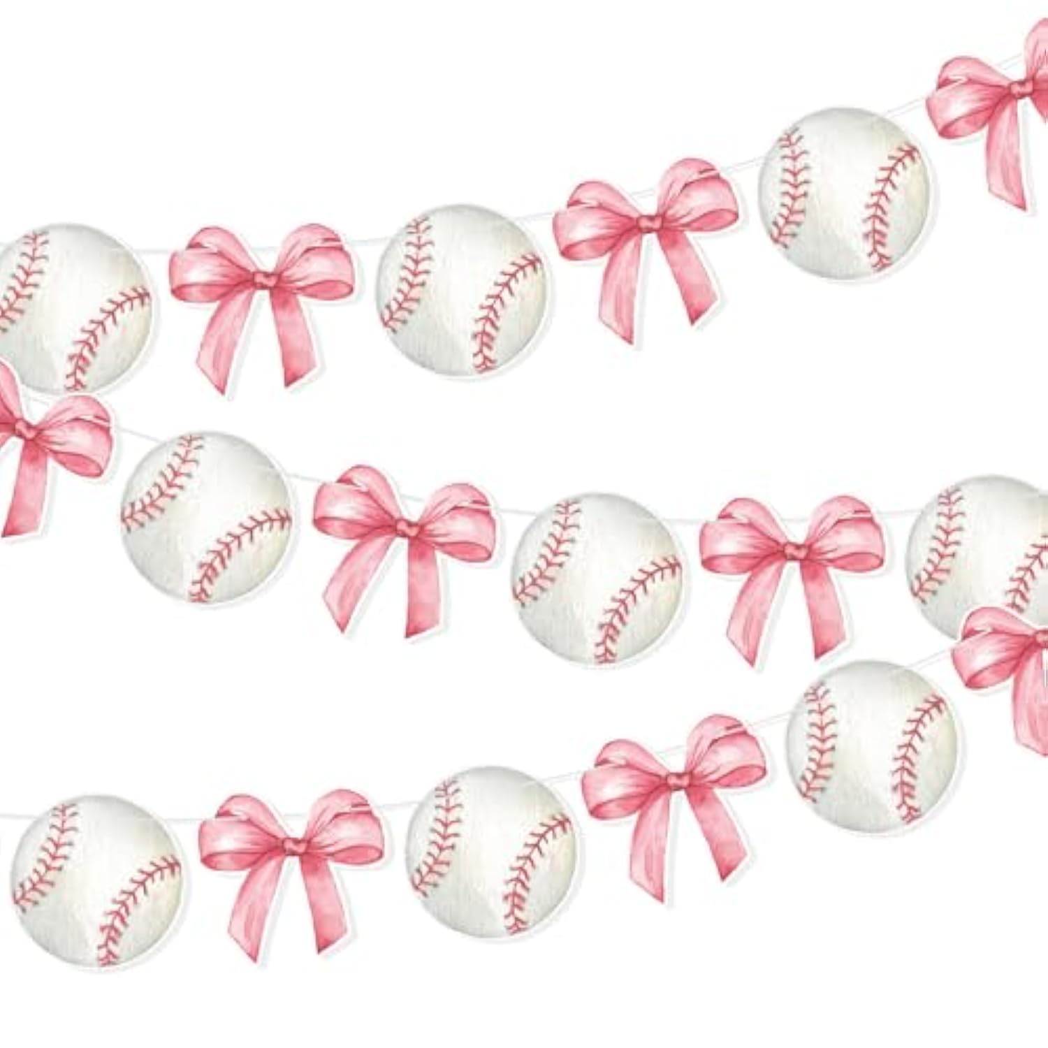 2 Pcs Pink Bow And Baseball Banner Baseball Paper Garland Baseball Party Decorations Sports Theme Hanging Decorations Paper Garland For Baby Shower/Birthday Party Wall Decorations Photo Props