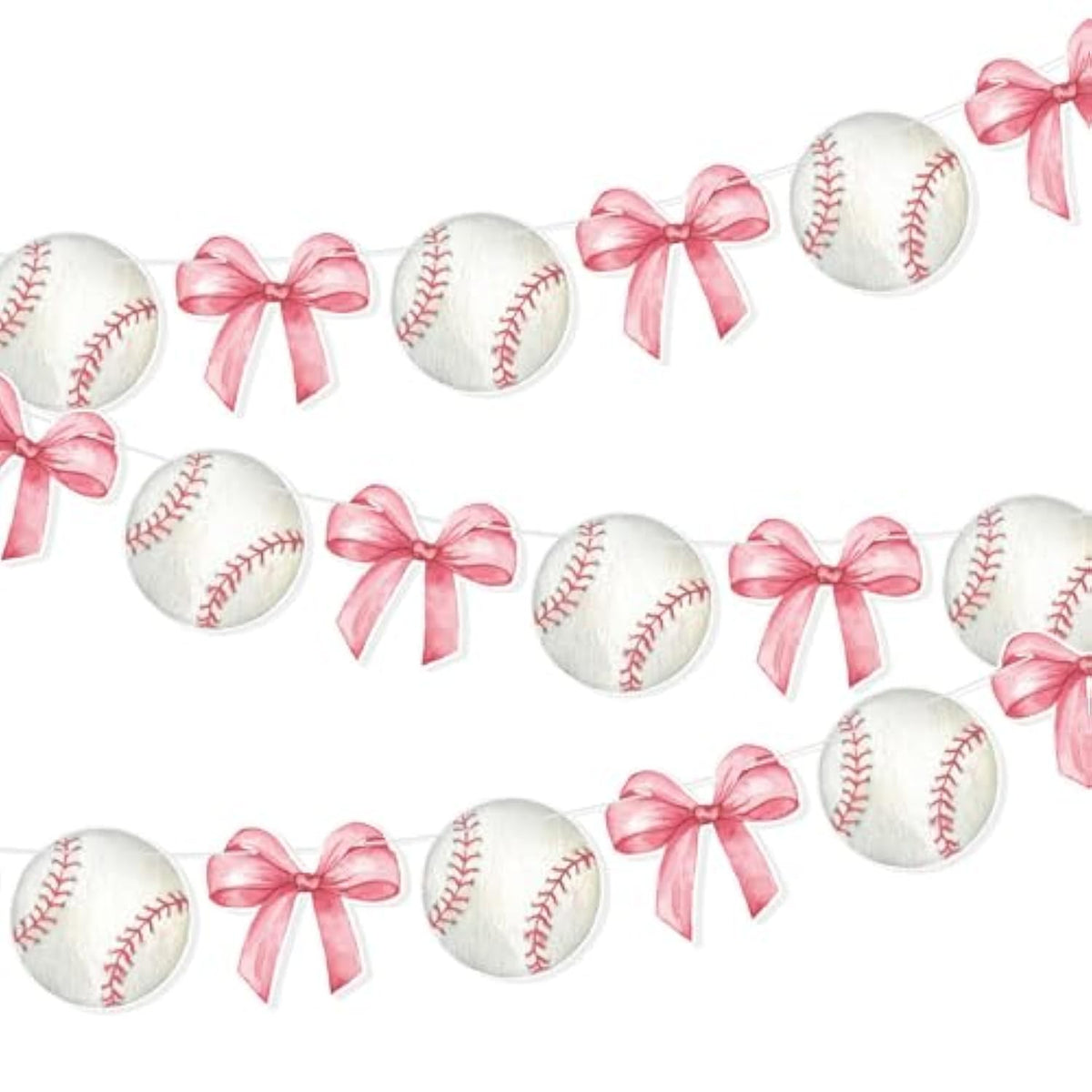 2 Pcs Pink Bow And Baseball Banner Baseball Paper Garland Baseball Party Decorations Sports Theme Hanging Decorations Paper Garland For Baby Shower/Birthday Party Wall Decorations Photo Props