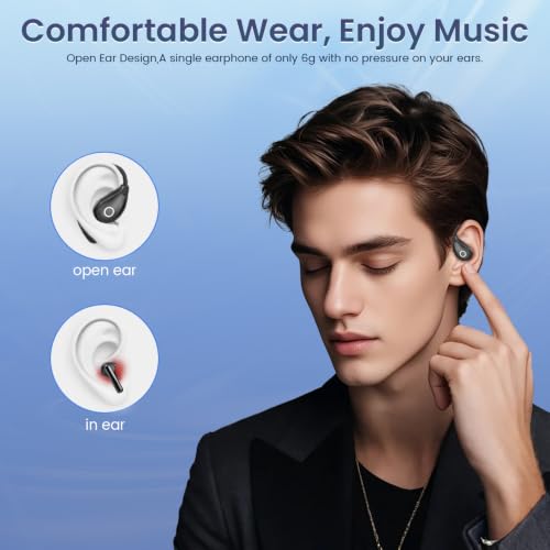 Open Ear Earbuds Wireless Bluetooth Headphones, 60Hrs Playtime, Stereo Sound Over Ear Buds With Ipx7 Waterproof Noise Canceling Earphones, Ideal For Fitness, Travel - Black