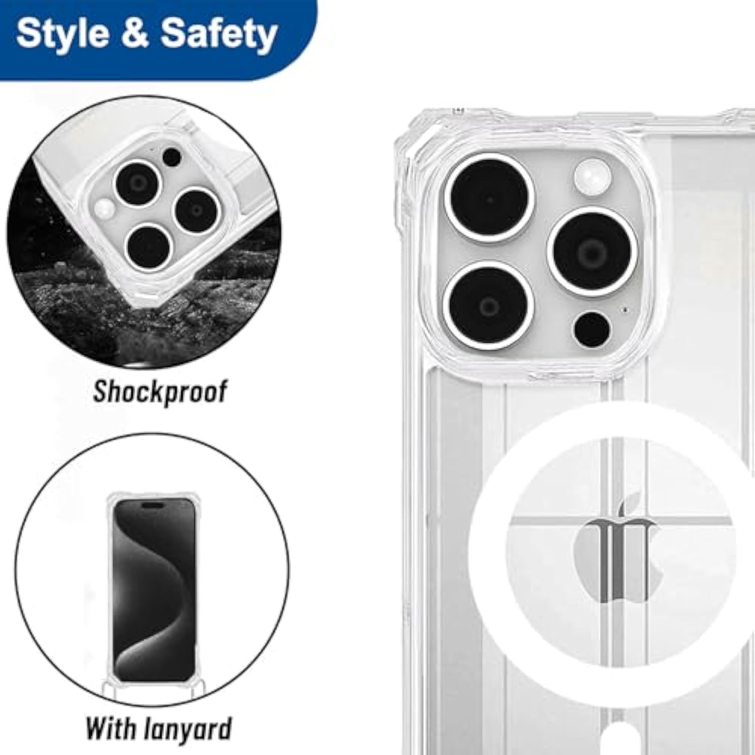 Shockproof Silicone Crossbody Case For Iphone 16 Pro Max – Adjustable Lanyard With Neck & Shoulder Strap – Full Protective Cover (White, Iphone 16 Pro Max)