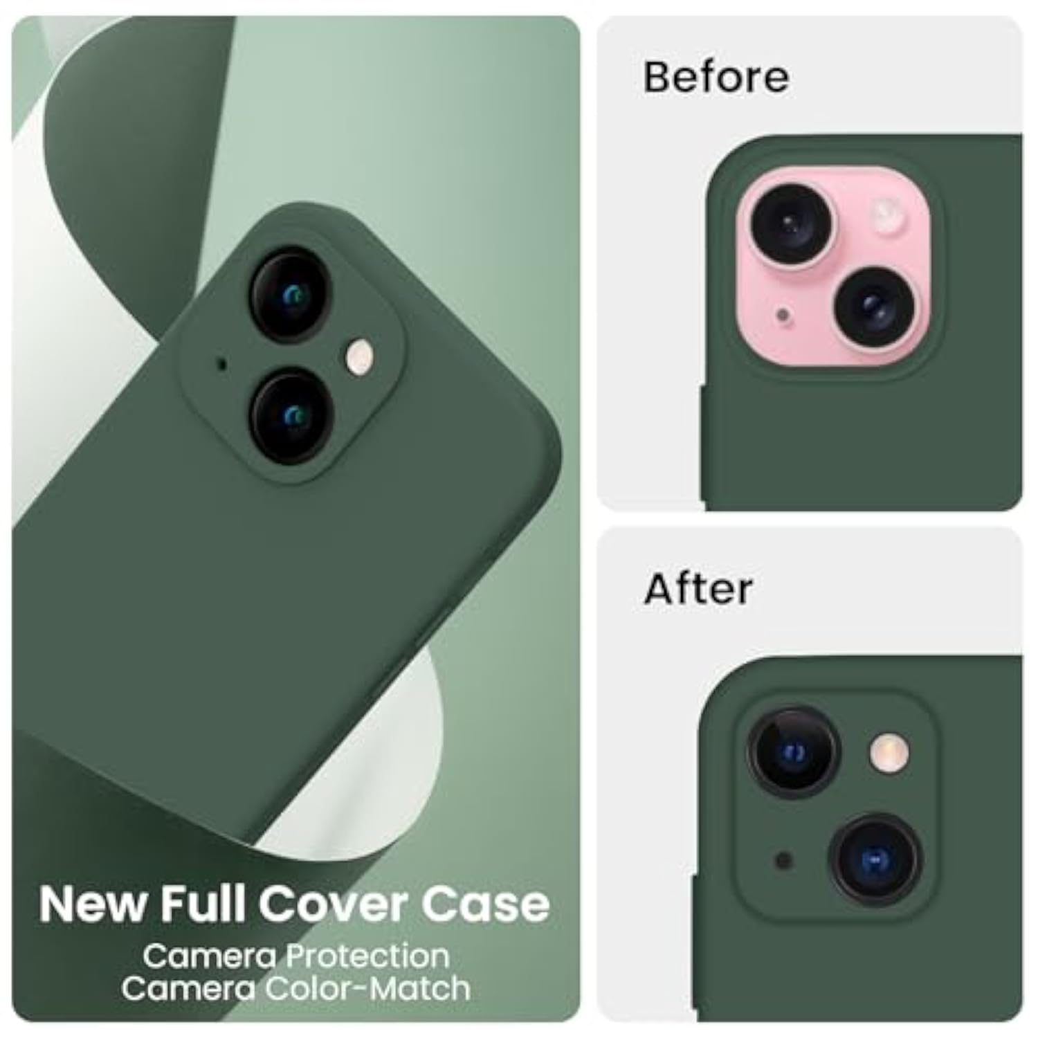 iPhone 15 Silicone Case with Camera & 2 Screen Protectors 6.1in Alpine Green