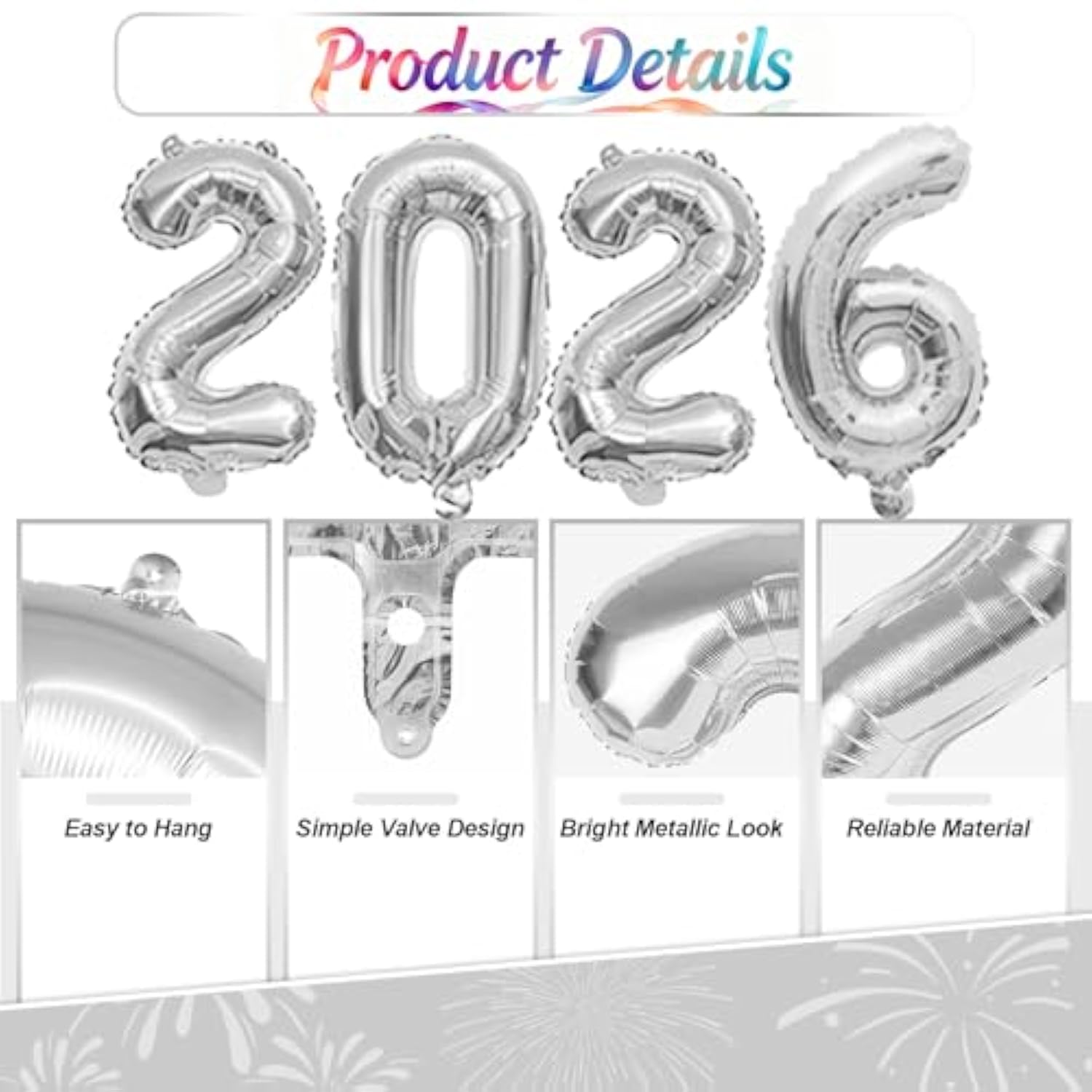 Silver Happy New Year 2026 Balloons, Number 2026 Foil Balloon With Happy New Year Letter Foil Balloon, 16 Inch 2026 Nye Decorations For 2026 Happy New Year Eve Christmas Party Decorations Supplies