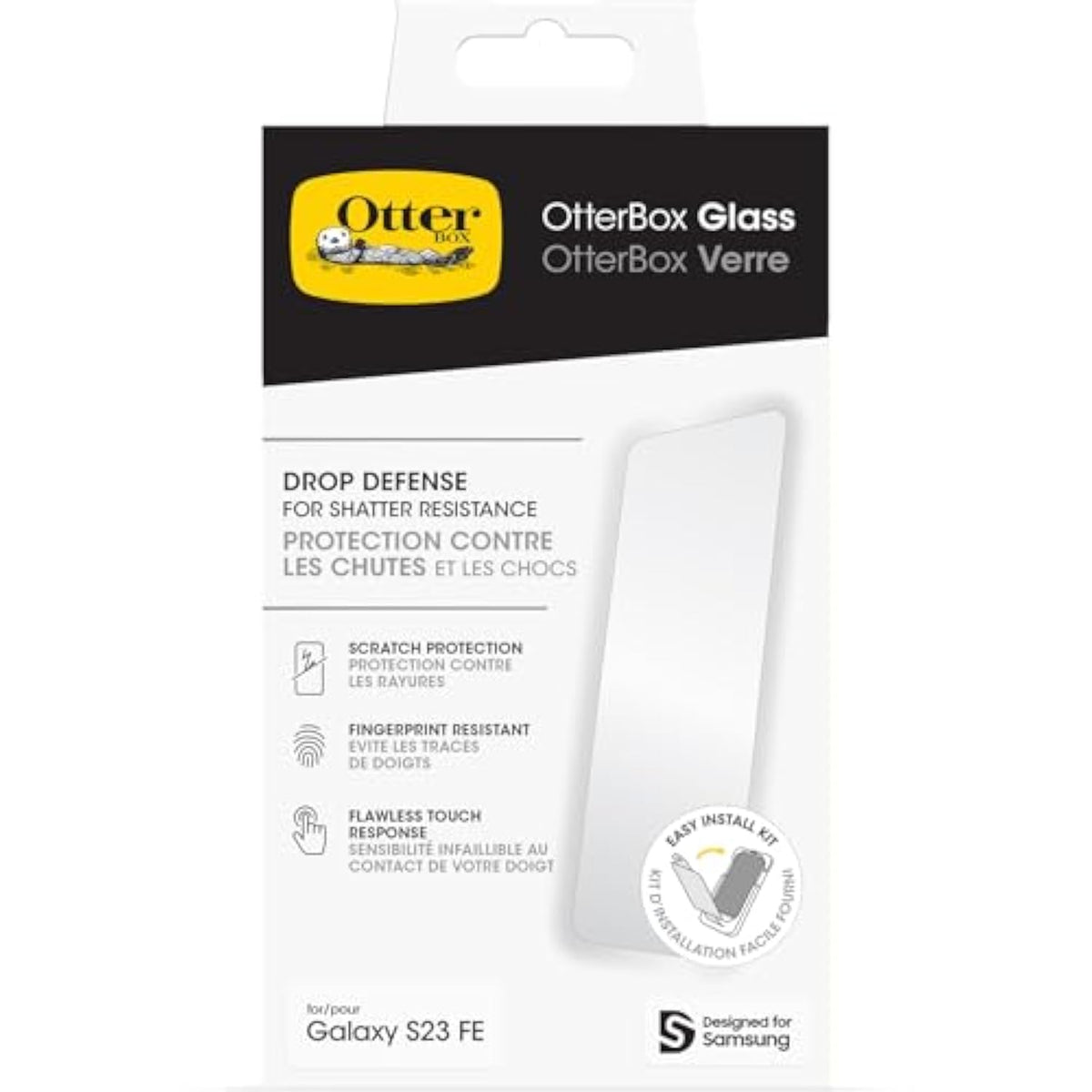 OtterBox Galaxy S23 FE Glass Screen Protector, Flawless Touch Response, Fingerprint Resistant, Easy Installation (Ships in Polybag, Ideal for Business Customers)