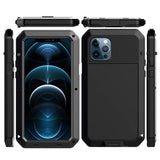 Heavy Duty iPhone 12 Case with Metal Frame and Silicone Screen Protector, 6.1 Inch, Black