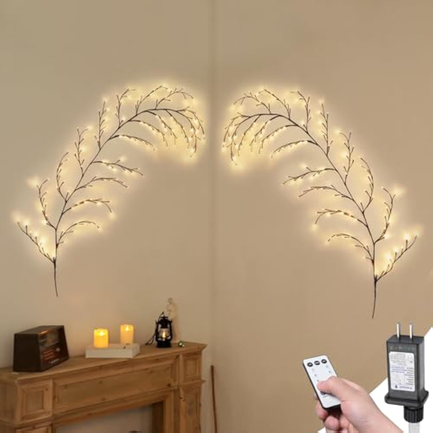 2Pcs Willow Vine Lights, 7.5Ft Christmas Swags Decorations Indoor Room Decor With Remote, 144 Leds Lighted Willow Vine L