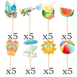 40Pcs Summer Beach Cupcake Toppers Pool Party Hawaiian Theme Cake Picks With Beach Ball Sun Umbrella Coconut Watermelon Water Gun Cake Decorations For Summer Birthday Tropical Luau Party Supplies