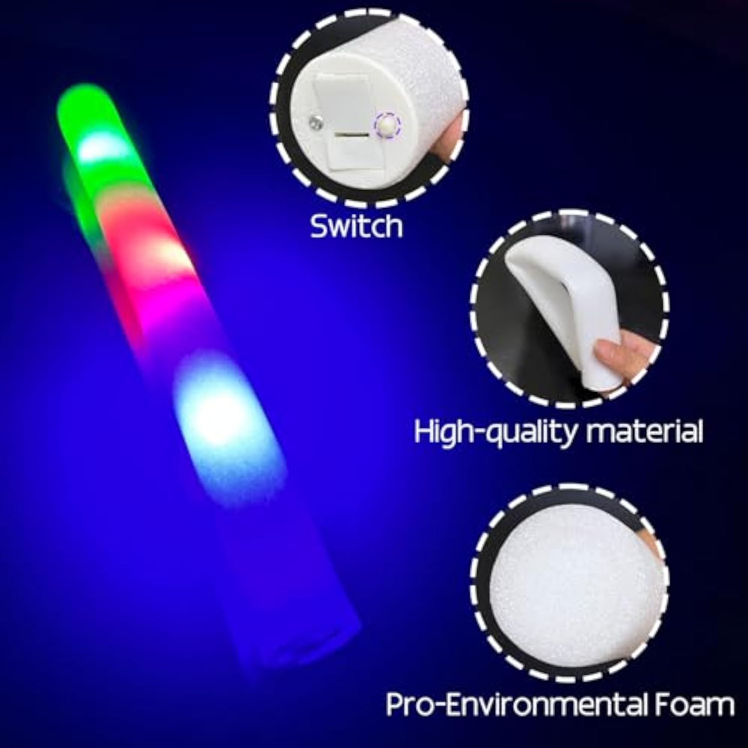 105 Pack Led Foam Light Up Sticks, Glow Sticks For Wedding With 3 Modes Colorful Flashing, Glow Stick Bulk Party Pack For Wedding, Raves, Concert,Camping, Sporting Events, Pool Party
