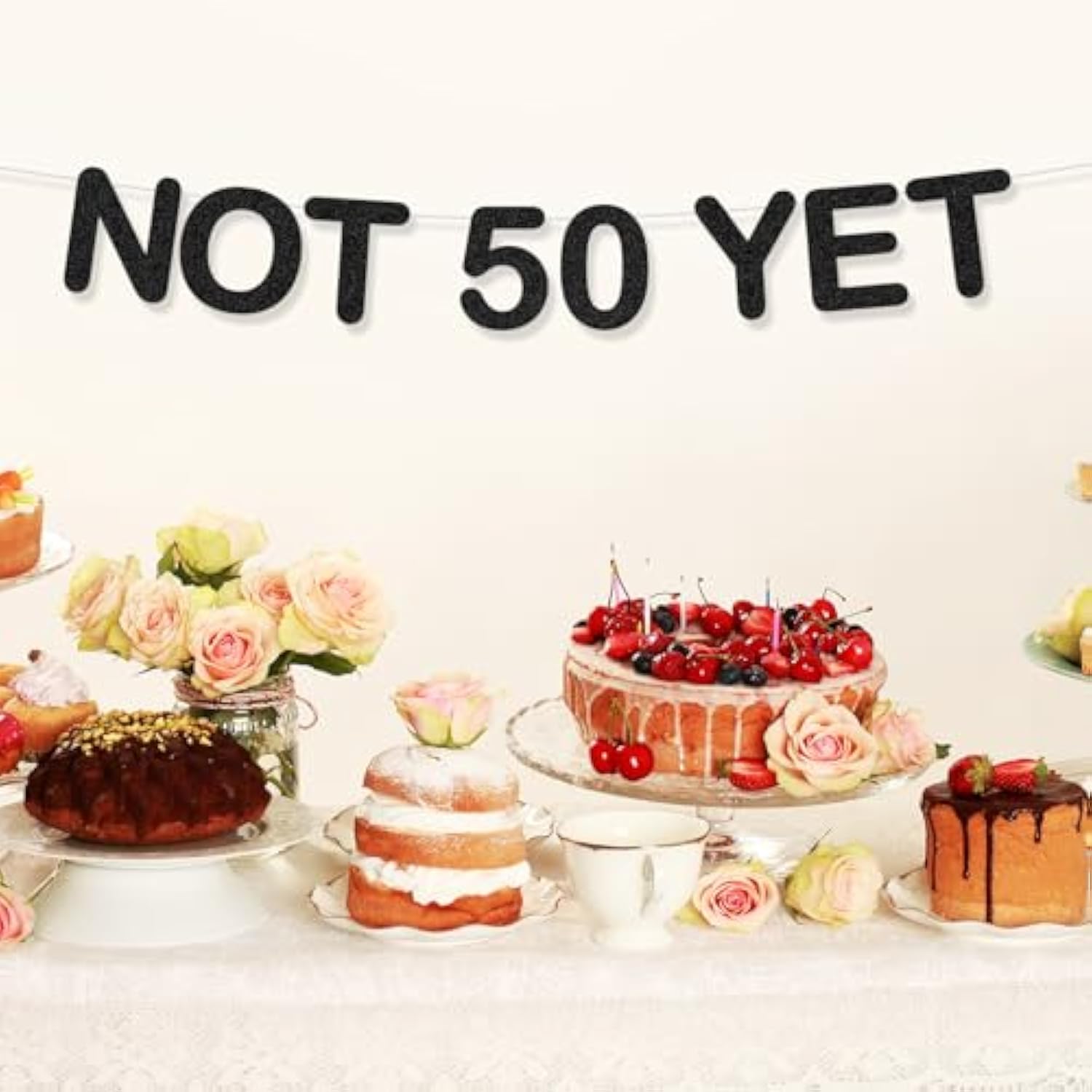 Funny 49th Birthday Banner Black Glitter Party Decorations for Women