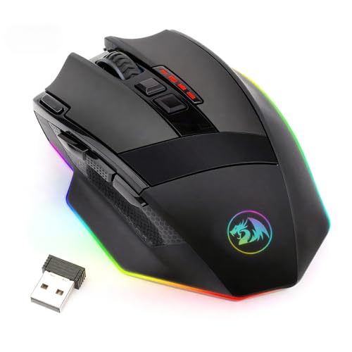 M801 Wireless Gaming Mouse, RGB Gaming Mouse with MMO 9 Programmable Macro Editing Buttons, UP 16000 Adjustable DPI, Rapid Fire Button for Game,