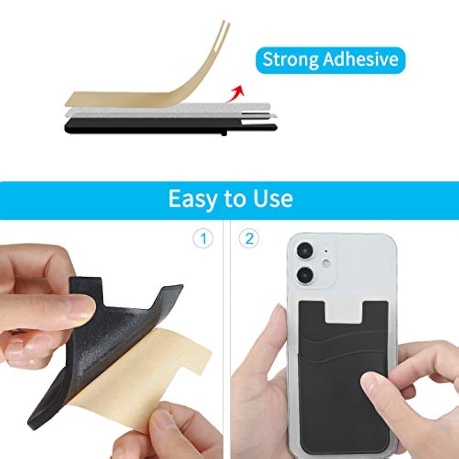 Phone Card Holder, 4 Pack Cell Phone Wallet Stick-on Credit Card Sleeve Pocket Silicone Pouch Compatible for iPhone, Samsung Galaxy and Most Smartphones