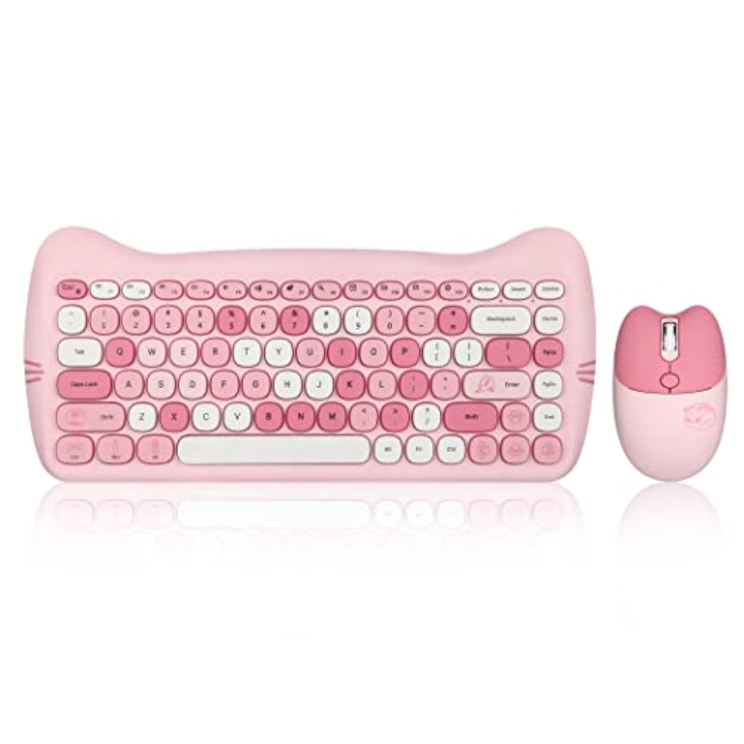 Perixx PERIDUO-715 Wireless Mini Keyboard and Mouse Set - Cute Cat-Like Design - Pink Candy Colors - Type-C Adapter - US English