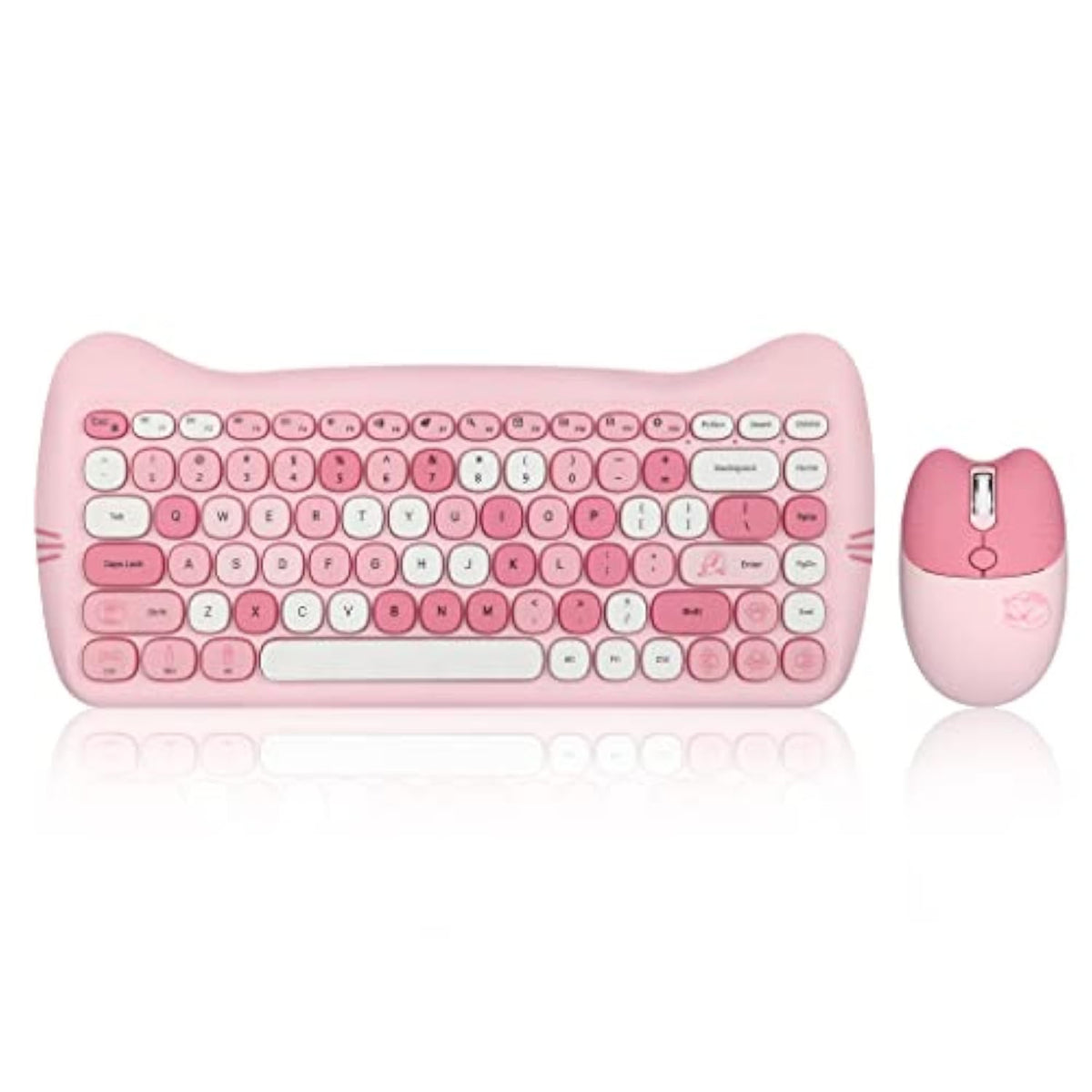 Perixx PERIDUO-715 Wireless Mini Keyboard and Mouse Set - Cute Cat-Like Design - Pink Candy Colors - Type-C Adapter - US English