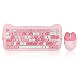 Perixx PERIDUO-715 Wireless Mini Keyboard and Mouse Set - Cute Cat-Like Design - Pink Candy Colors - Type-C Adapter - US English