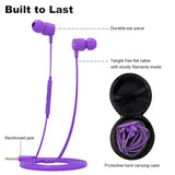 Joymiso Tangle Free Earbuds For Kids Women Small Ears With Case, Comfortable Lightweight In Ear Headphones, Flat Cable Ear Buds Wired Earphones With Mic And Volume Control For Cell Phone Laptop Purple
