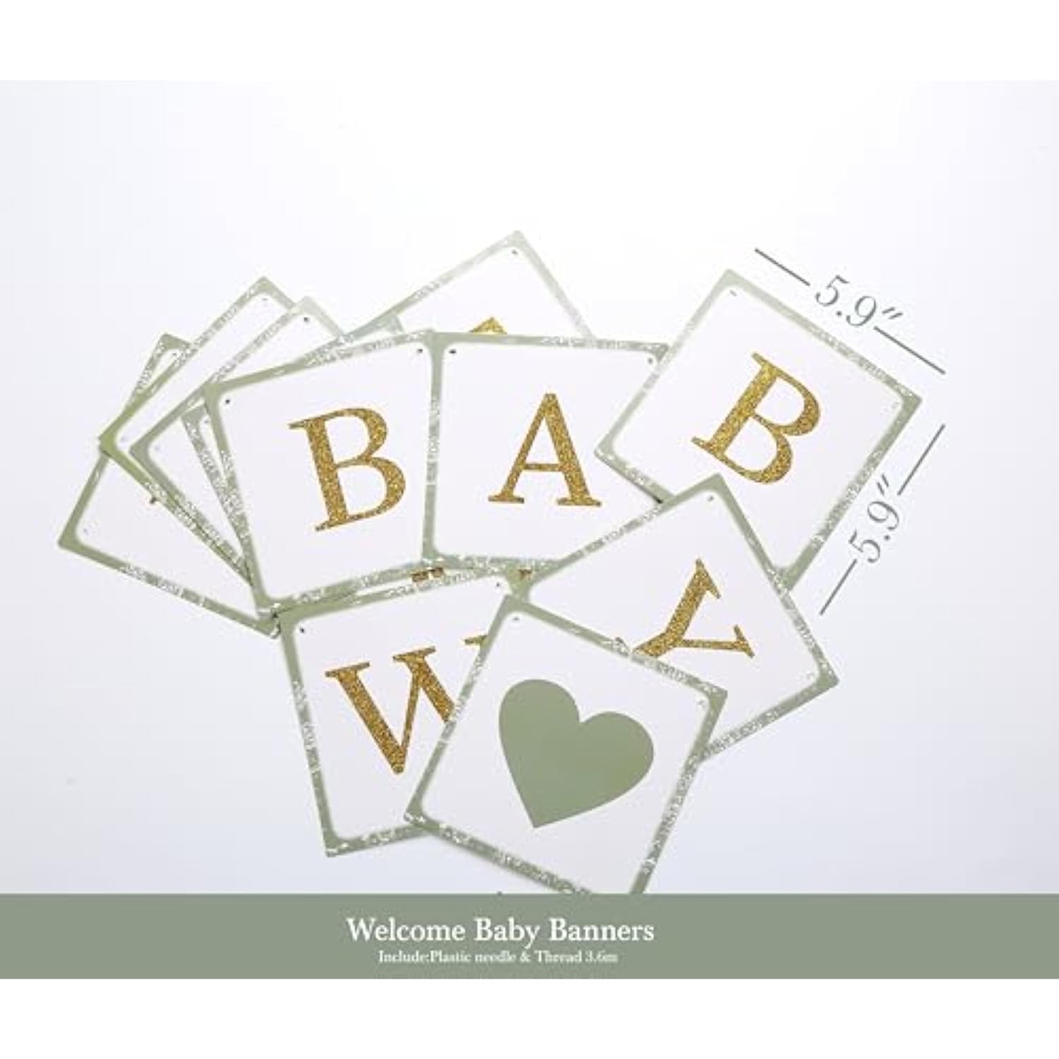 Baby Shower Decorations,Welcome Baby Banners Paper Lantern Paper Flower Pom Poms?Sage Green Gold White?