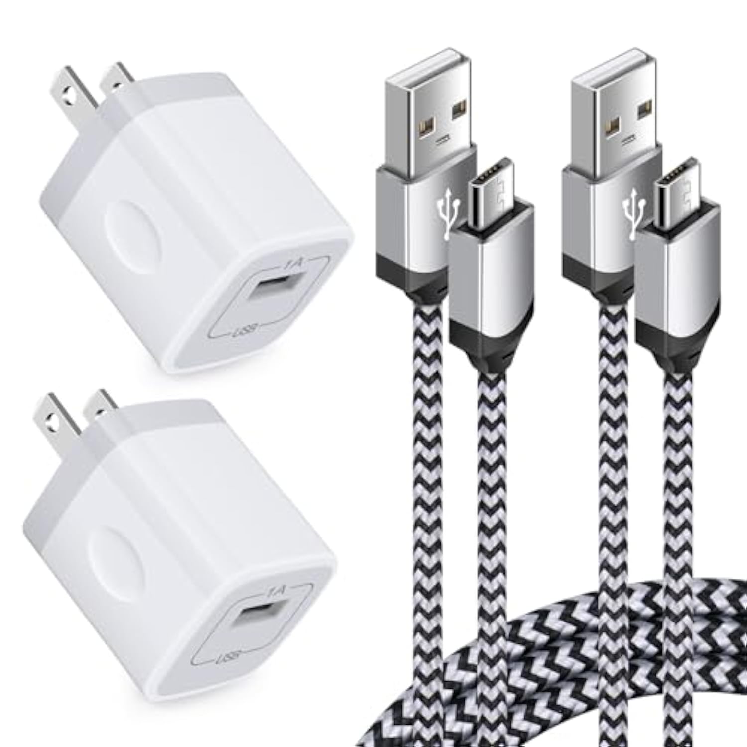 Usb Wall Charger Micro Usb Cable,4Kit Charging Block Usb Charger Cube Plug With Android Micro Cord Cable Compatible Samsung Galaxy S7 Edge A10 A6 M10 J7 J8 S6 S5 Note 5 4, Lg, Htc, Moto, Android Phone