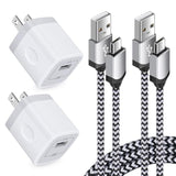 Usb Wall Charger Micro Usb Cable,4Kit Charging Block Usb Charger Cube Plug With Android Micro Cord Cable Compatible Samsung Galaxy S7 Edge A10 A6 M10 J7 J8 S6 S5 Note 5 4, Lg, Htc, Moto, Android Phone