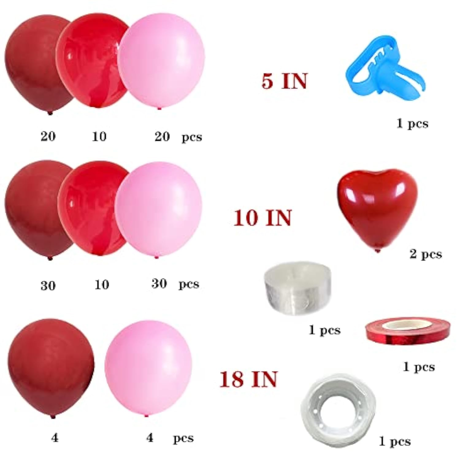 Valentine Day Party Balloons Garland Arch Kit With Pink Red Heart Ball