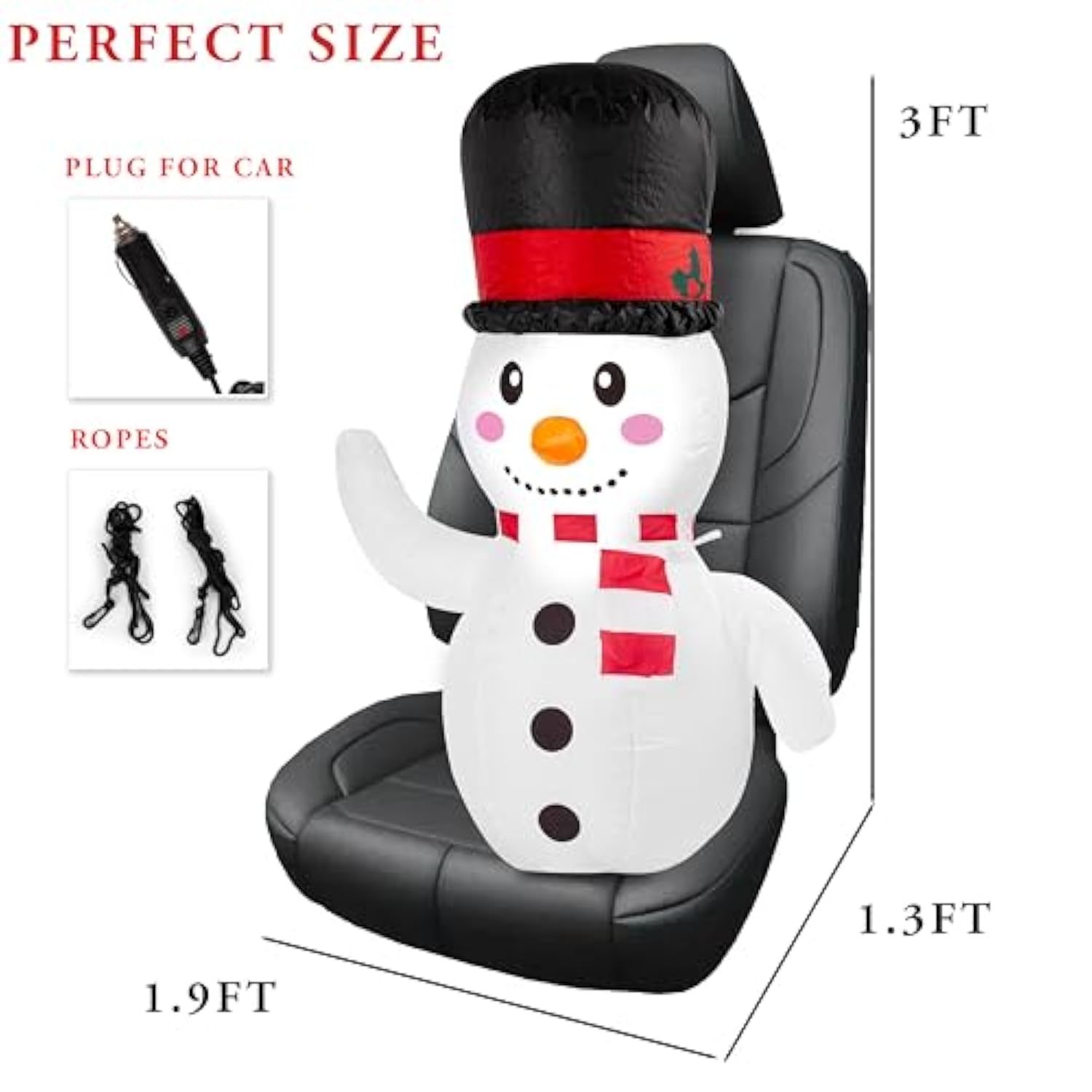 Christmas Snowman Blow-Up Décor For Cars, Vehicle Buddy Inflatable With 12V Car Blower Plug Led Lights Decoration Easy S