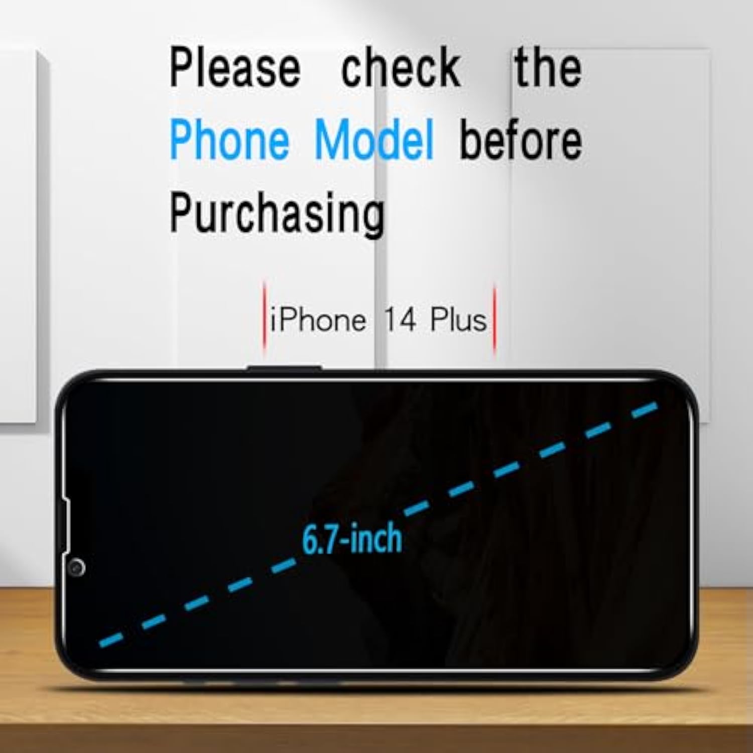 [3 Pack Privacy Screen Protector For Iphone 14 Plus Tempered Glass Film, Anti-Spy, Full Coverage, Case Friendly [Black]