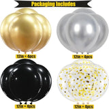 Black and Gold Birthday Banner with 16 Balloons & Ribbons for Men, Women, Boys and Girls Parties