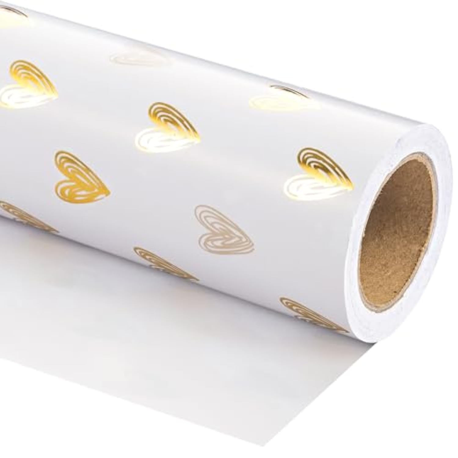 Heart Wrapping Paper Roll - Mini Roll - 17 Inch X 16.5 Feet - Gold Foil Heart Design For Valentines Day, Wedding, Bridal Shower, Birthday, Baby Shower