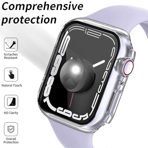 2 Pack Hard Case for  Watch Series 4 5 6 SE 44mm Tempered Glass Screen Protector Case, Full Coverage Ultra-thin Shockproof Iwatch Bumper Cover