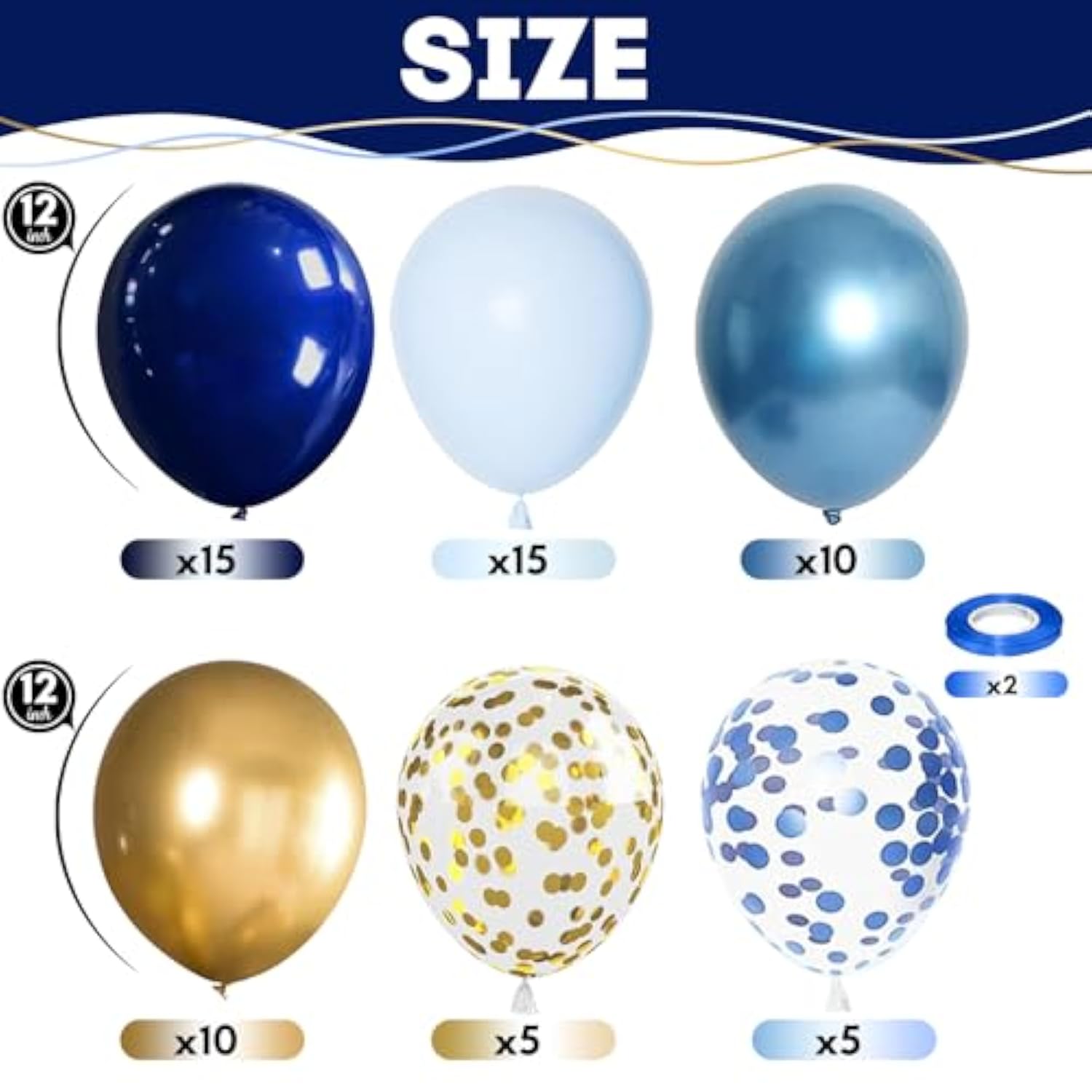 60PCS Navy Blue Gold Balloons with Confetti for Party, Wedding & Baby Shower