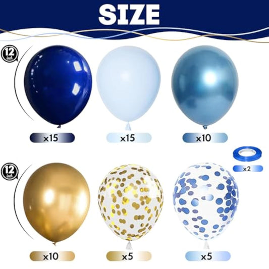 Navy Blue Gold Balloon, 60 Packs 12 Inch Metallic Blue And Macaron Blue Balloons With Metallic Gold Confetti Balloons For Birthday Party Decorations, Wedding, Bridal Shower, Baby Shower, Graduate